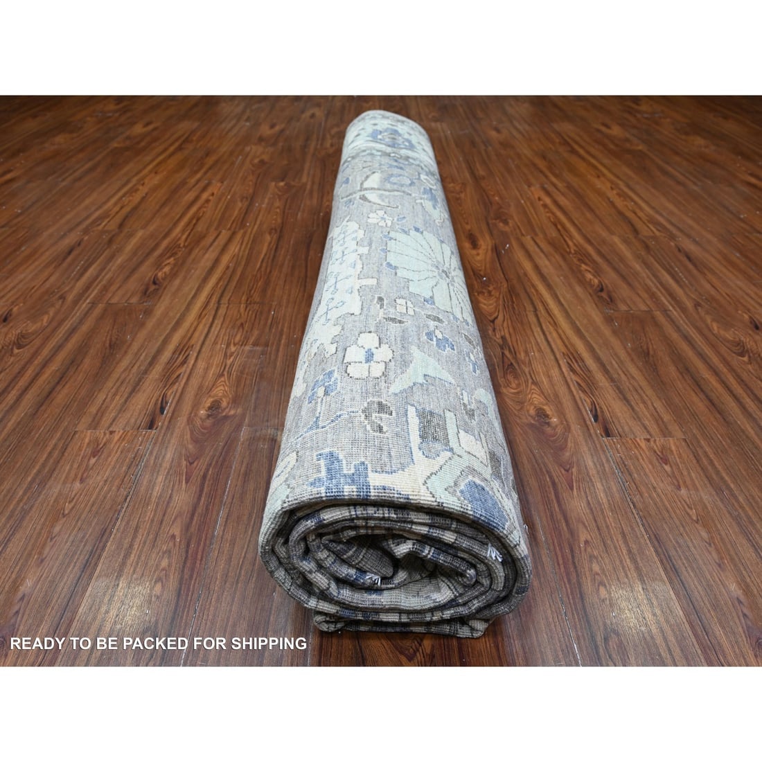 Magnetic Gray Fine Peshawar Heris Hand Knotted All Wool Square Rug - 9