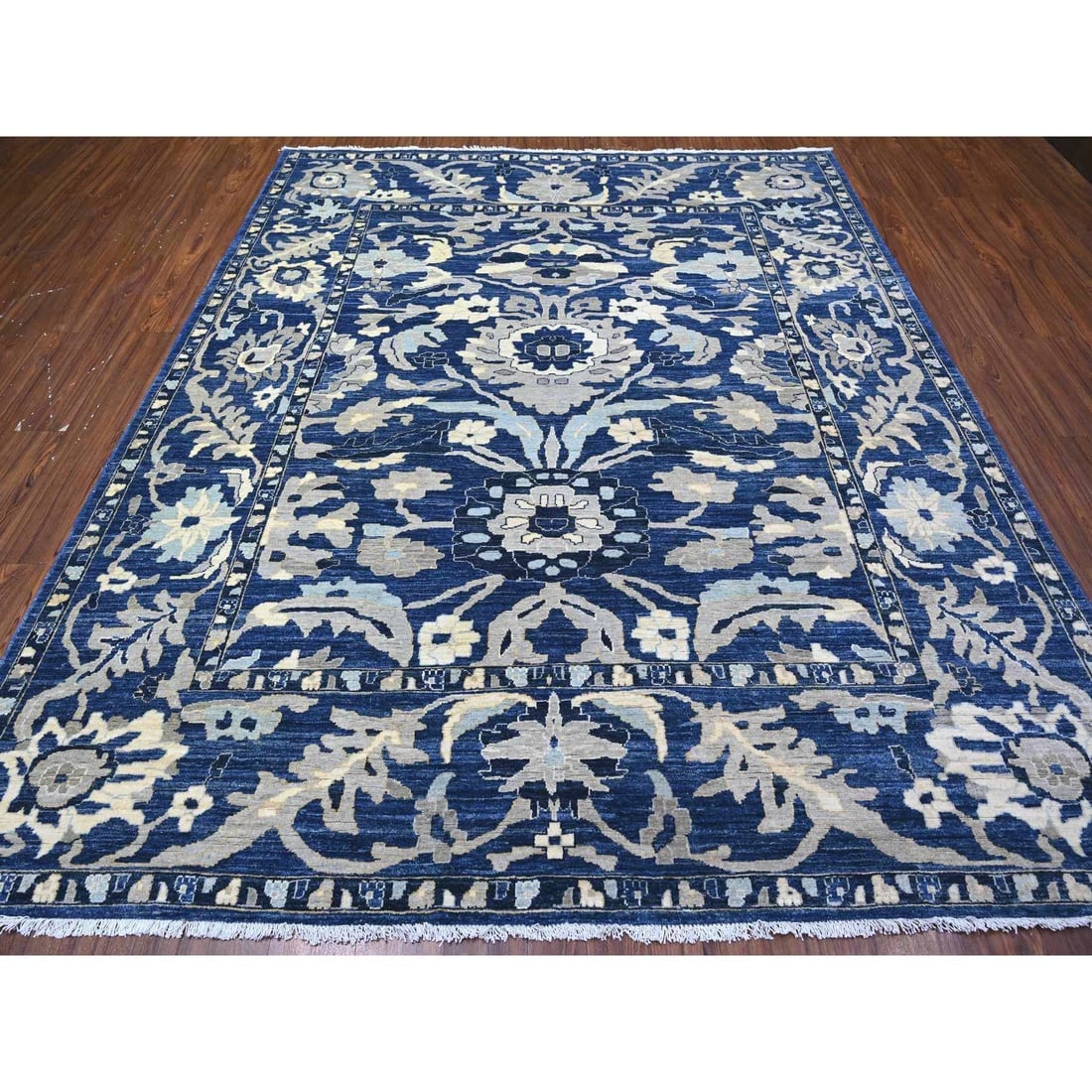 Honorable Blue Wool Hand Knotted Peshawar Mahal Design Oriental Rug - 2