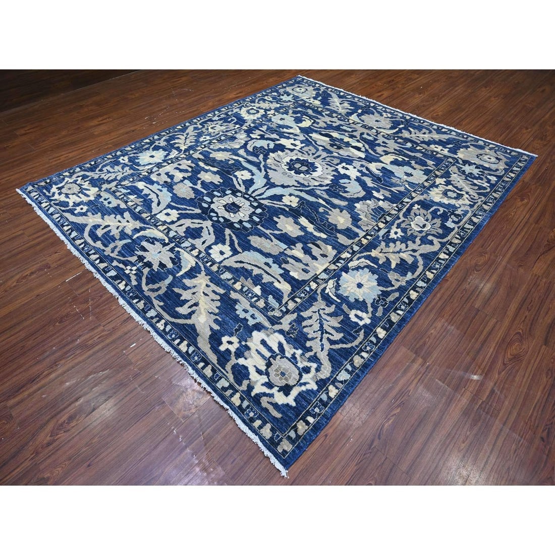 Honorable Blue Wool Hand Knotted Peshawar Mahal Design Oriental Rug - 3