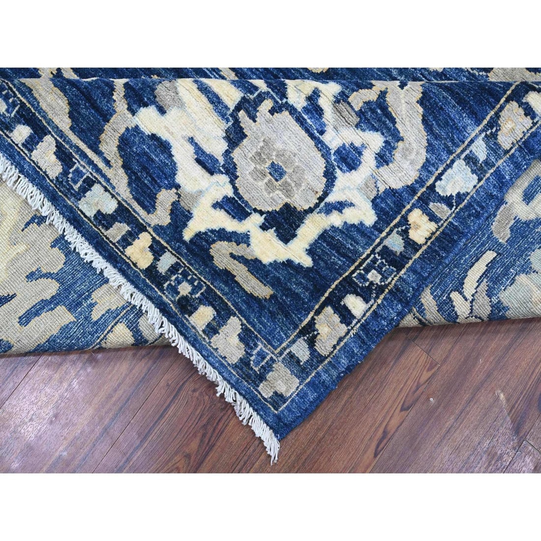 Honorable Blue Wool Hand Knotted Peshawar Mahal Design Oriental Rug - 6