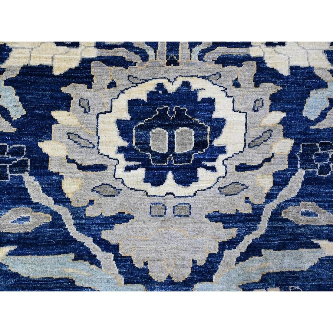 Honorable Blue Wool Hand Knotted Peshawar Mahal Design Oriental Rug - 8