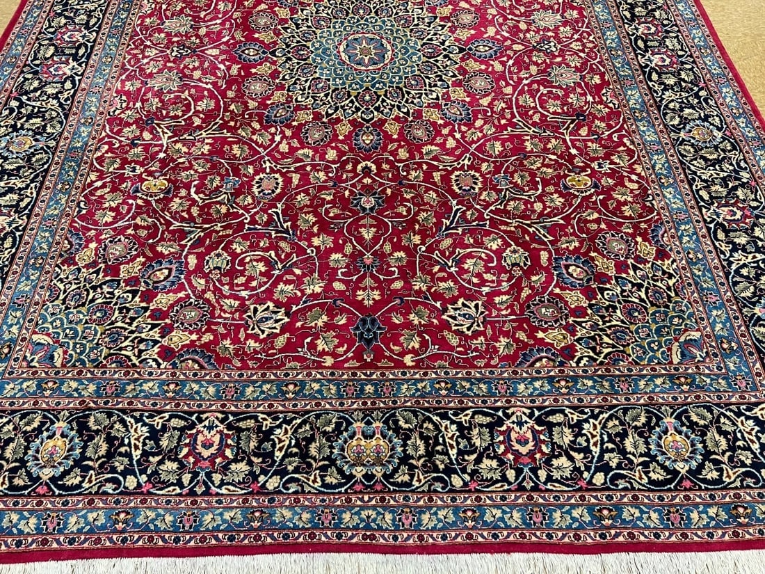 Hand Knotted Persian Kashmar Rug Magenta Red Wool 9'10" x 12'9" Area Carpet - 2