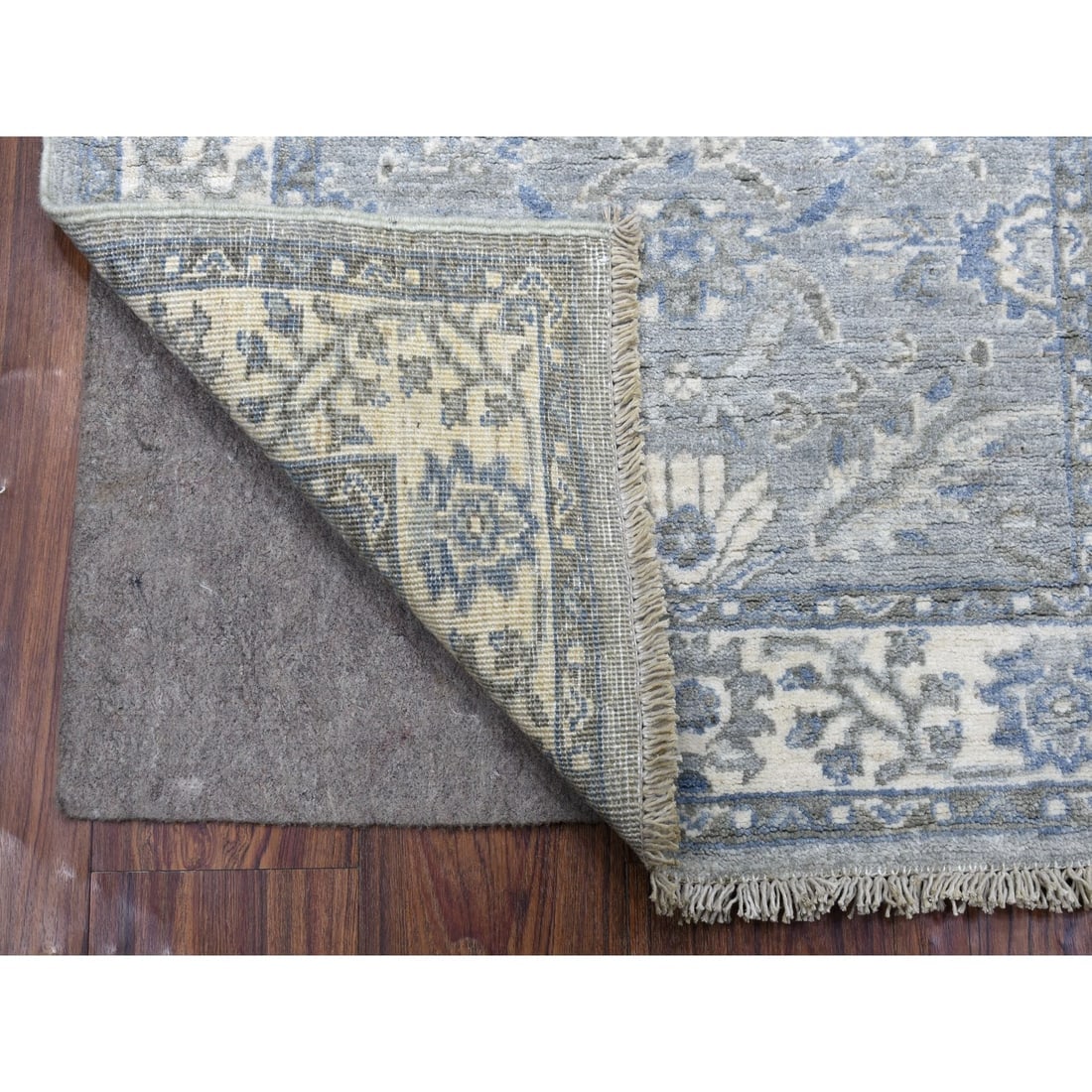 Hand Knotted Gray Afghan Peshawar with All Over Heriz Design Wool Rug - 2