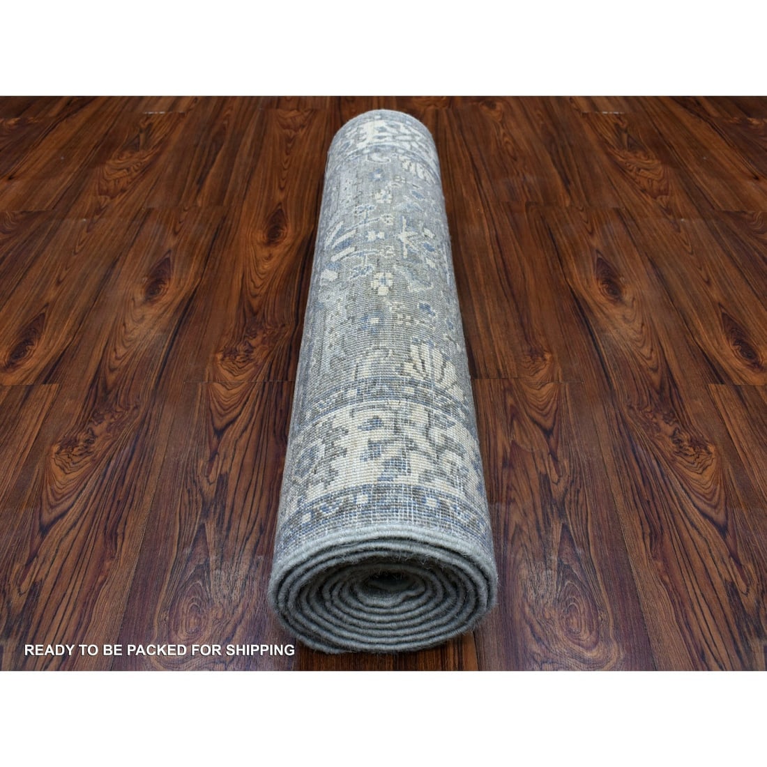 Hand Knotted Gray Afghan Peshawar with All Over Heriz Design Wool Rug - 4