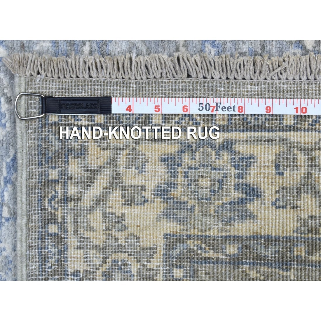 Hand Knotted Gray Afghan Peshawar with All Over Heriz Design Wool Rug - 6