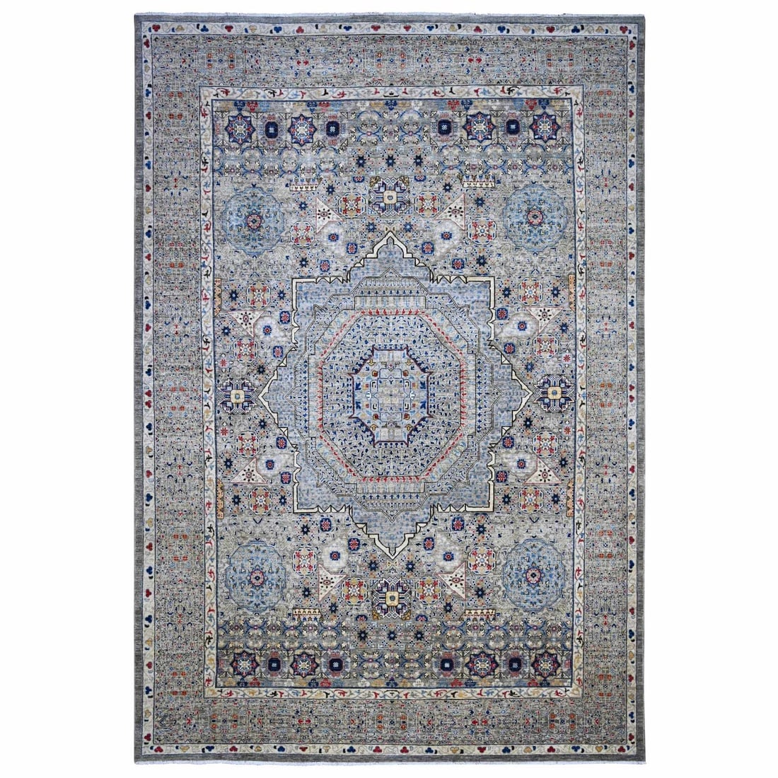 Gray 14th Century Mamluk Dynasty Hand Knotted 100% Wool Oriental Rug: Title: Gray 14th Century Mamluk Dynasty Hand Knotted 100% Wool Oriental Rug Description: This is a truly genuine one-of-a-kind. It has been Knotted for months and months in the centuries-old weaving c