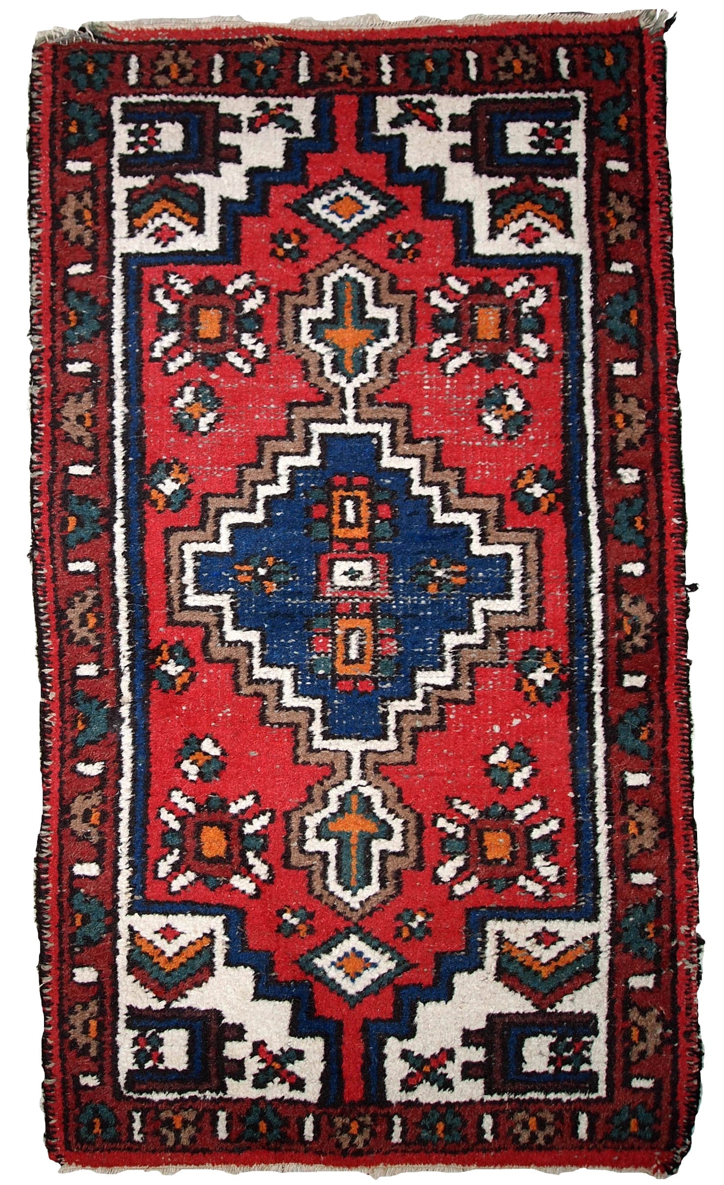 Handmade vintage Persian Hamadan rug 1.4' x 2.2' (42cm x 68cm) 1960s (1 of 9)