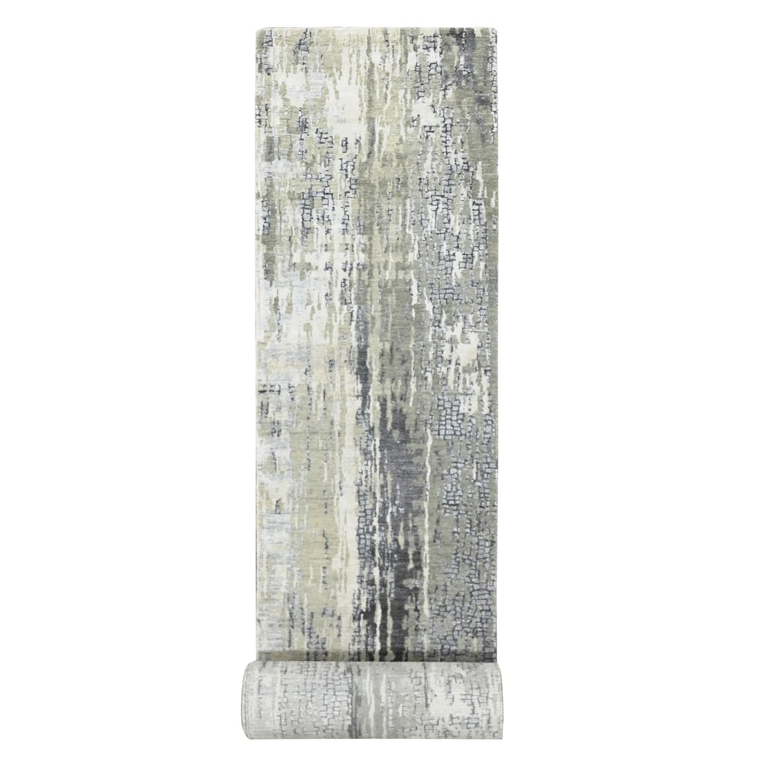 Cloud Gray, Abstract Design, Wool and Silk, Hand Knotted XL Runner Rug (1 of 8)