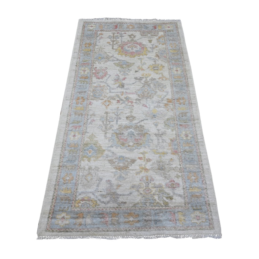 Titan White Afghan Hand Knotted Angora Oushak Runner Oriental Rug (1 of 6)