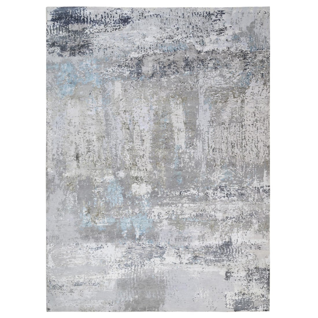 Gray, Wool and Silk, Hand Knotted Modern Abstract Design Rug (1 of 11)