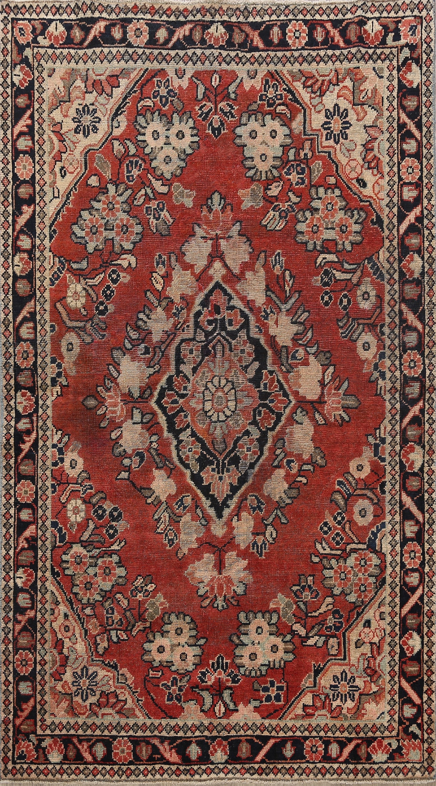 Handmade vintage Persian Hamadan rug 4.3' x 6.4' (133cm x 196cm) 1950s (1 of 20)