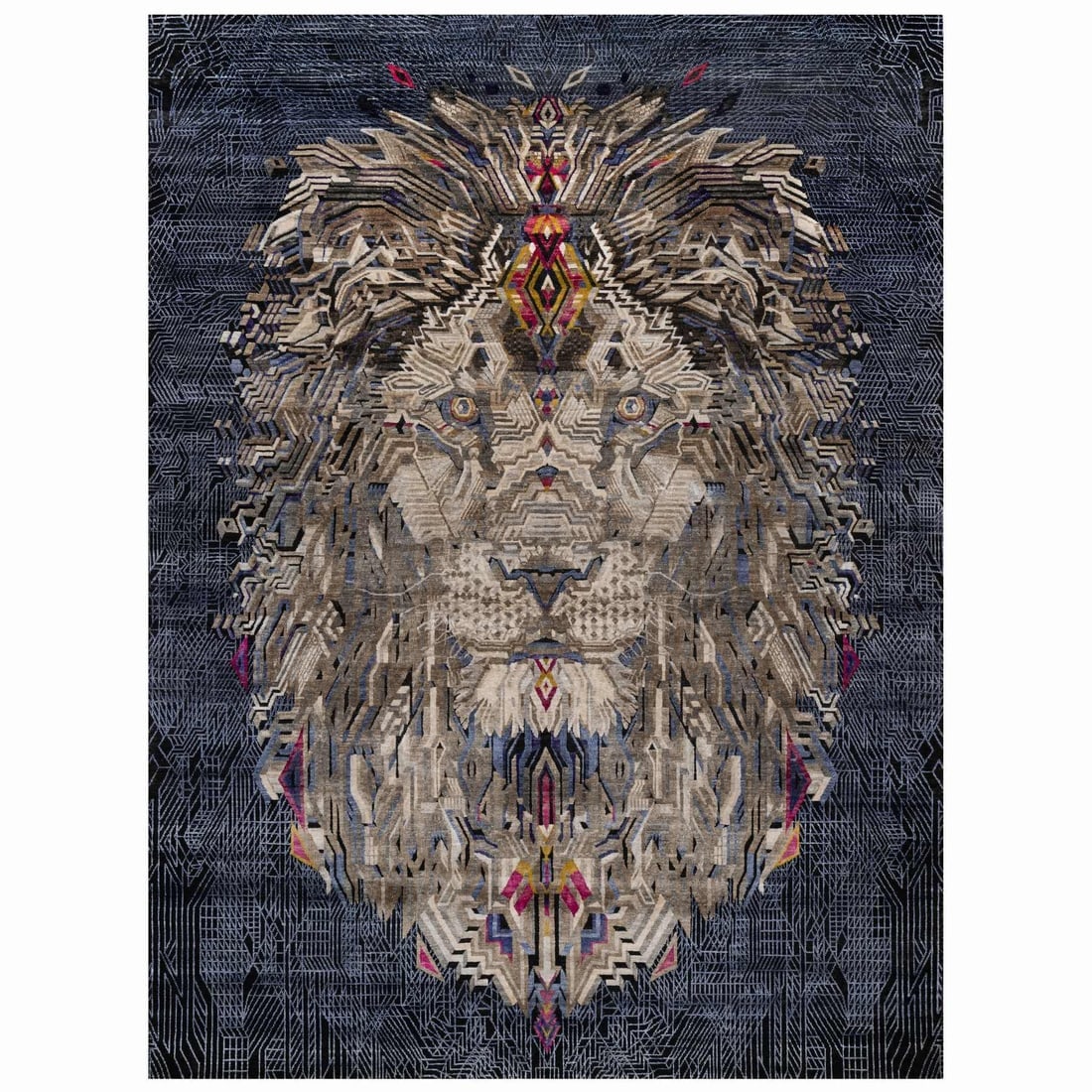 Black with Brown The Maharaja Lion Wool and Silk Hand Knotted Rug: Title: Black with Brown The Maharaja Lion Wool and Silk Hand Knotted RugDescription: This is a truly genuine one-of-a-kind. It has been Knotted for months and months in the centuries-old weaving