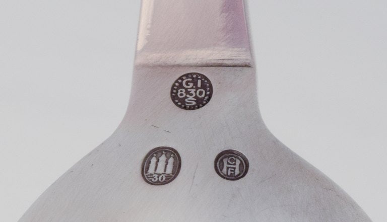 Georg Jensen. Two Beaded tablespoons in 830 silver. - 5