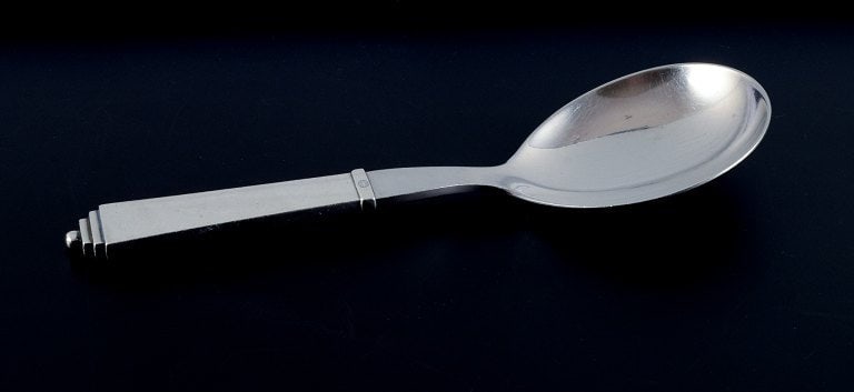 Georg Jensen Pyramid, salad spoon in sterling silver and stainless steel. (1 of 6)