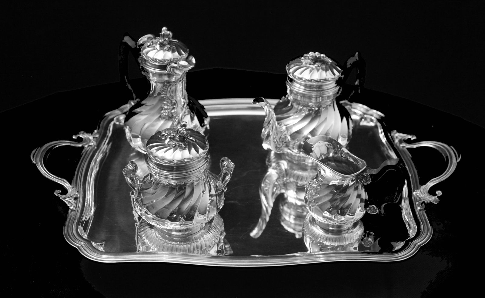 Christofle (Cardeilhac) - 4pc. Antique French Louis XVISterling Silver Tea Set + Serving Tray ! - 2