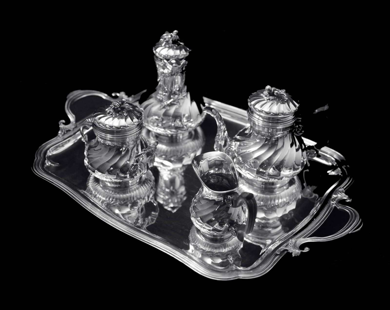 Christofle (Cardeilhac) - 4pc. Antique French Louis XVISterling Silver Tea Set + Serving Tray ! - 3