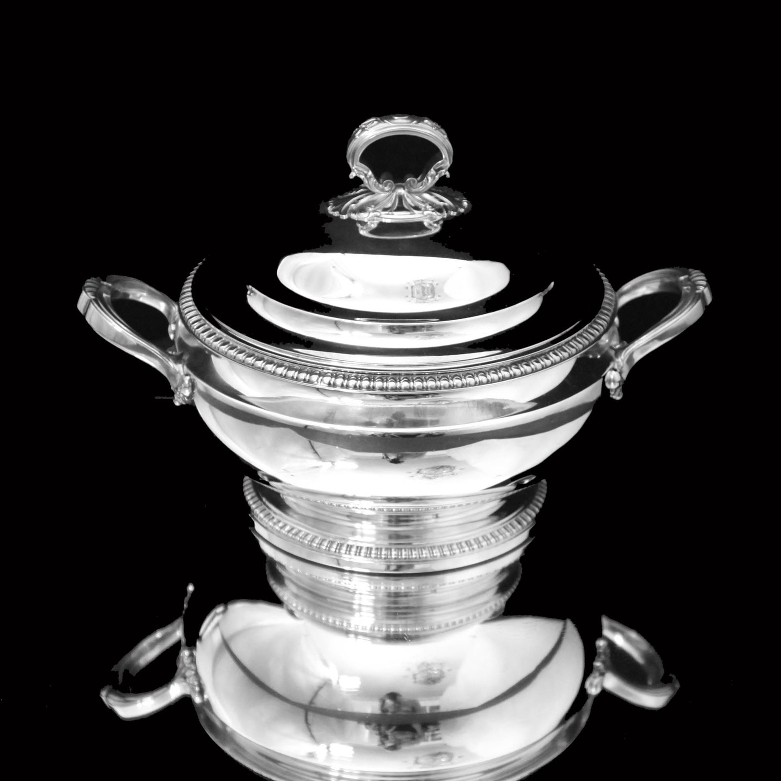 Henin - 2pc. Louis XVI Covered 950 Sterling Silver Vegetable Server / Tureen - Like New ! (1 of 4)