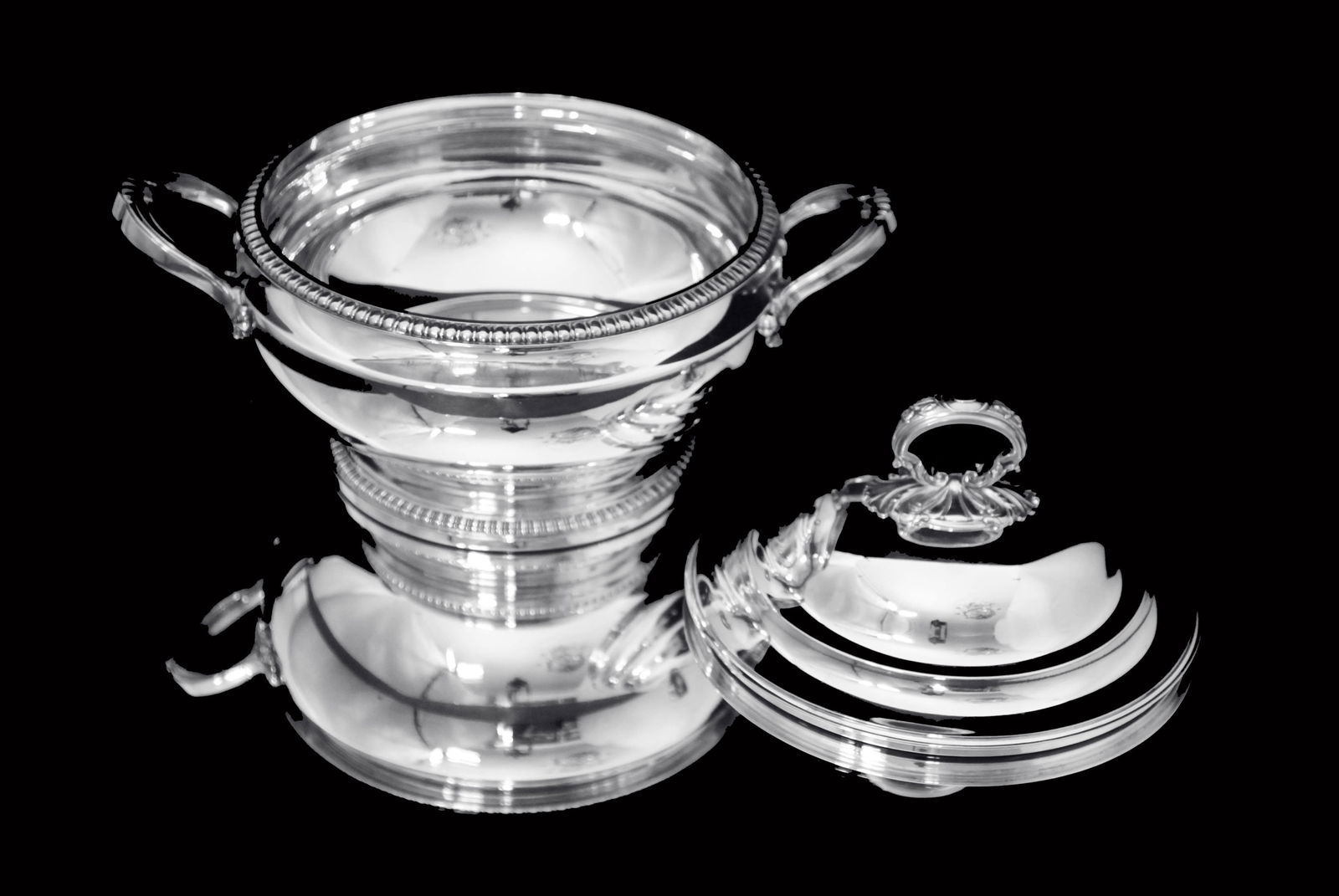 Henin - 2pc. Louis XVI Covered 950 Sterling Silver Vegetable Server / Tureen - Like New ! - 4