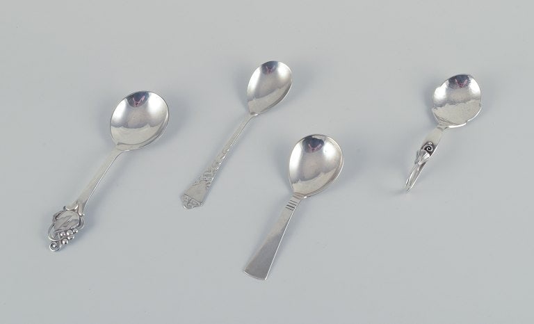 Danish silversmiths, Cohr, Heimbürger, and others. Set of four jam spoons in 830 silver, (1 of 9)