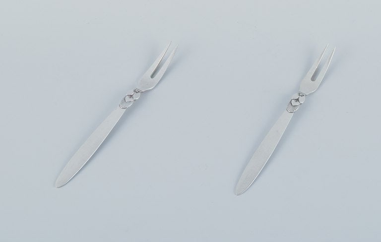 Georg Jensen, Cactus, two sterling silver appetizer forks/herring forks. (1 of 6)