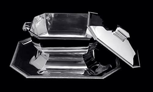 GRUHIER ORIGINAL FRENCH ART DECO COVERED 950 STERLING SILVER TUREEN + WRAP 1900-1949 - 4