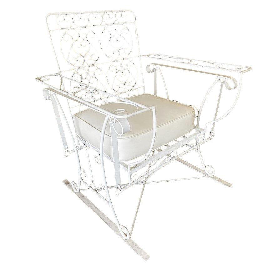 Iron Wire Patio/Outdoor Slider Rocking Lounge Chair with Scrolling Arms, Pair - 3
