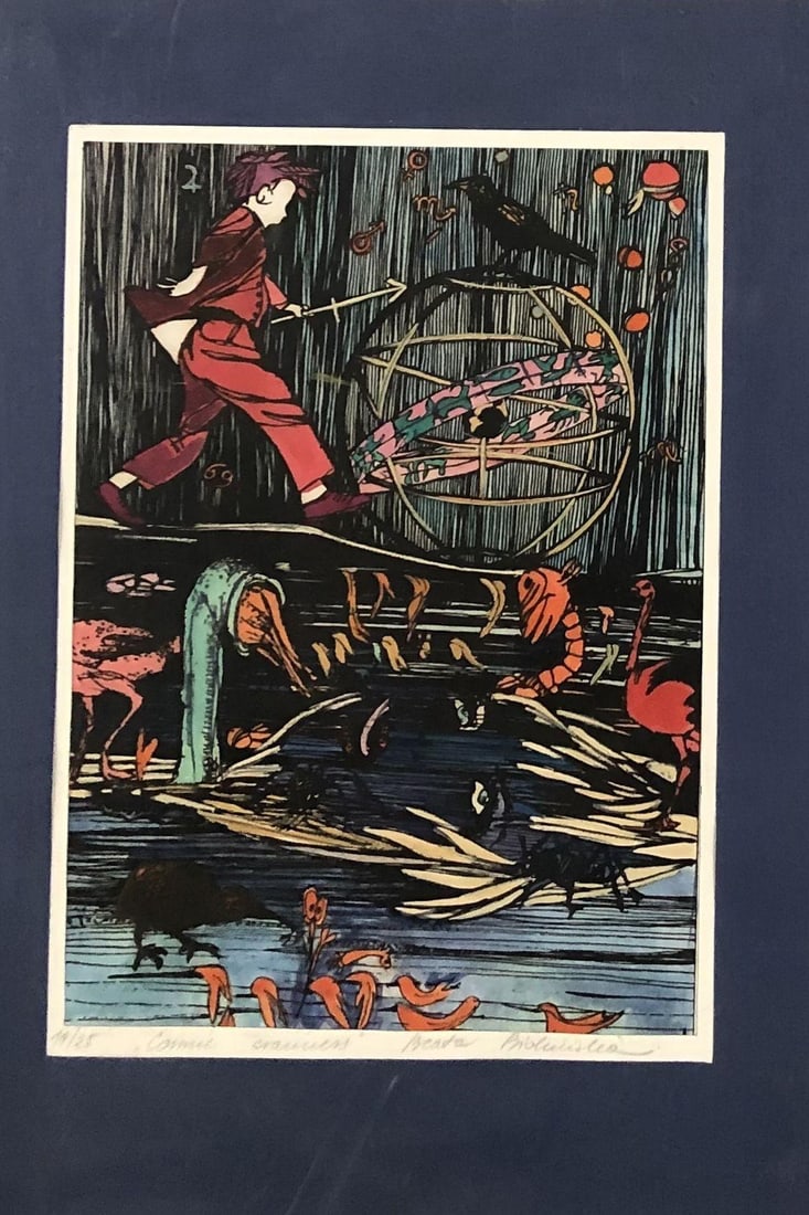 Hand-colored Abstract Block Prints in acrylic Frame by Beato P. Set of 4 - 4