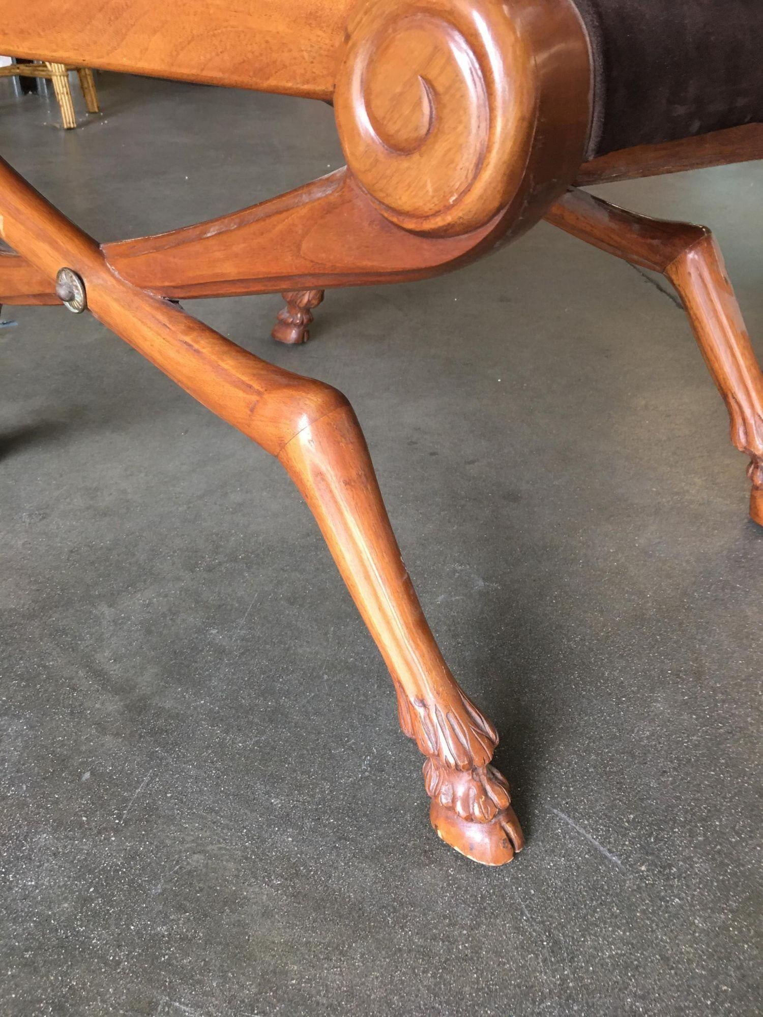 Neoclassic Style Walnut Stool with Brown Velvet Top - 18