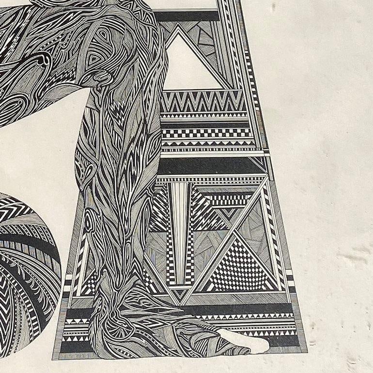 Hand Inked on Paper Surrealist Male Portrait Drawing Signed Ken Kreel 1989 - 5