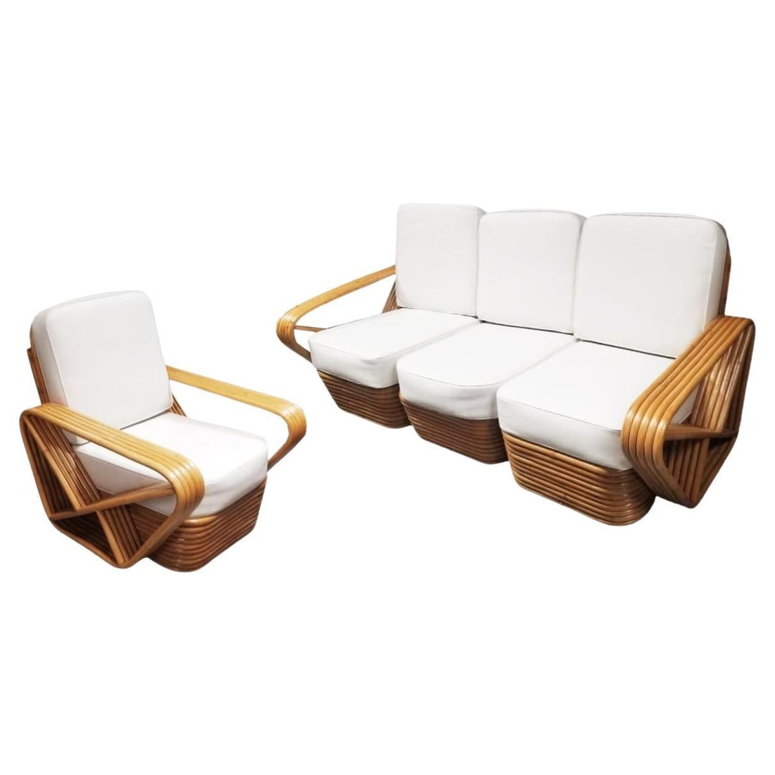 Restored Rattan Five Strand Square Pretzel Sofa and Lounge Chair Set (1 of 20)