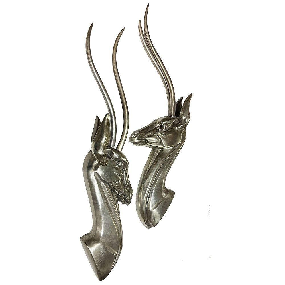 Modernist Polished Aluminum Gazelle Wall Sculpture Pair by Pendergrast - 8