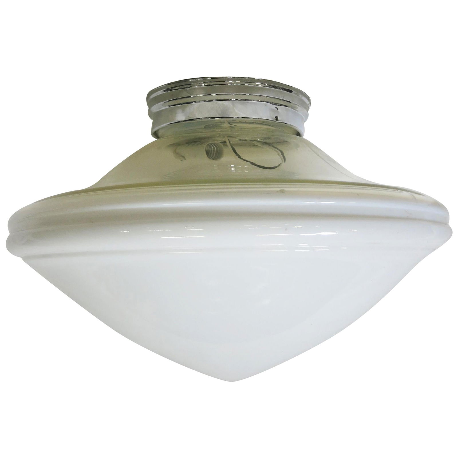 Extra Large Schoolhouse Banded Cone Shape Ceiling Mixed Glass Globe Pendant: Title: Extra Large Schoolhouse Banded Cone Shape Ceiling Mixed Glass Globe Pendant Description: Once used everywhere from classrooms, libraries and courthouses alike, schoolhouse globes offered a prac