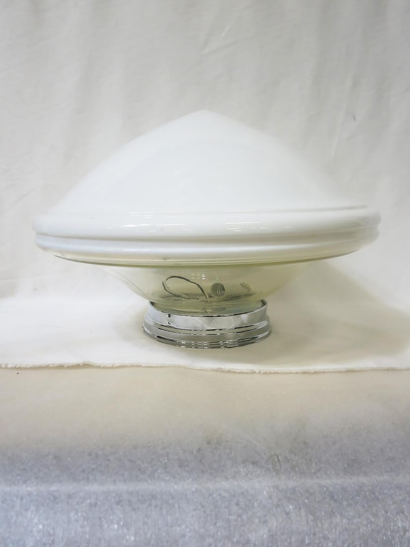 Extra Large Schoolhouse Banded Cone Shape Ceiling Mixed Glass Globe Pendant - 3