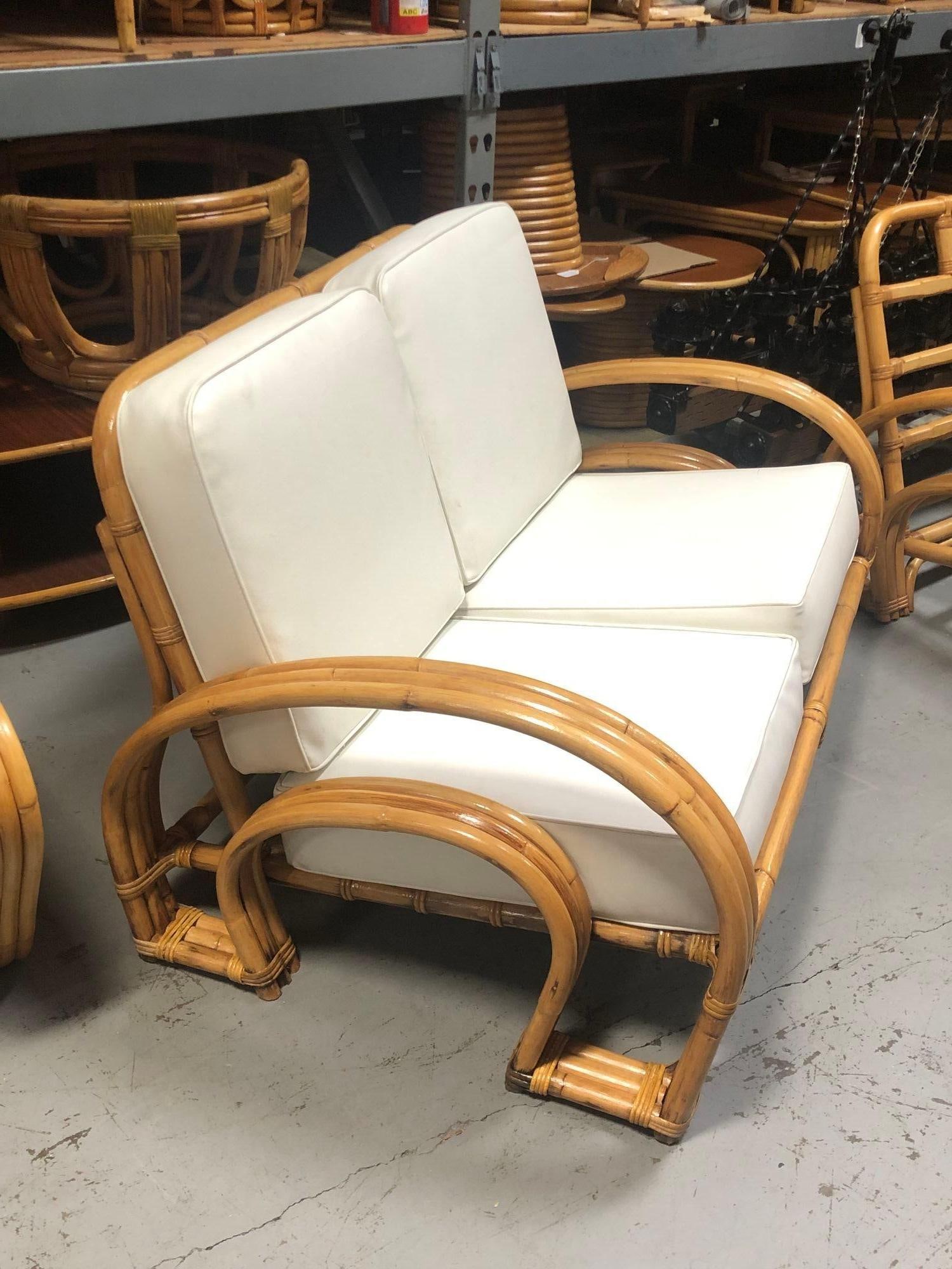 Restored Rattan Double Horseshoe Settee - Pair - 16