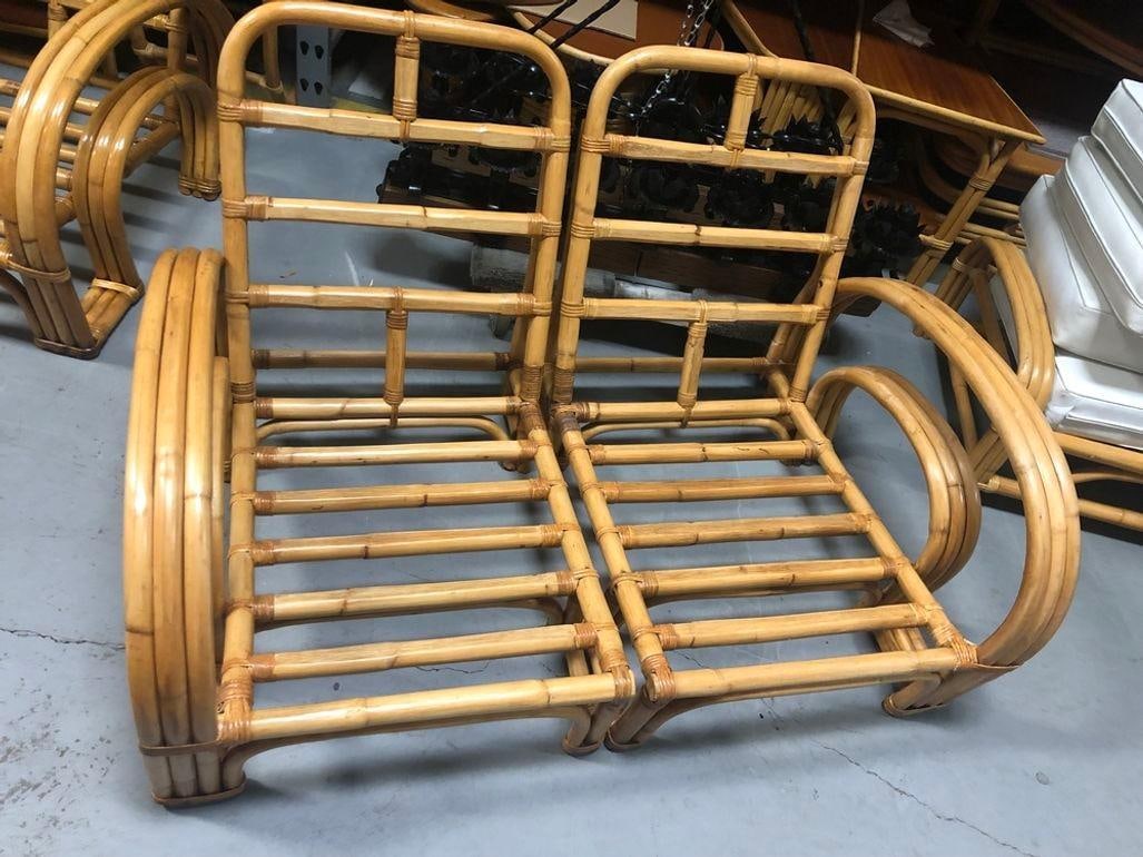 Restored Rattan Double Horseshoe Settee - Pair - 9