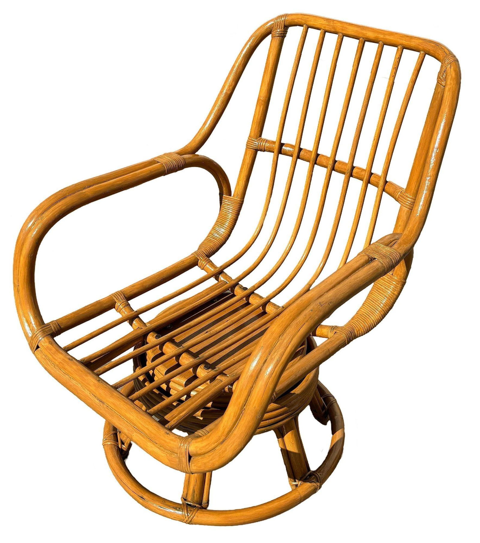 Restored Rattan Double-Strand Swivel Seat Lounge Chair - 16