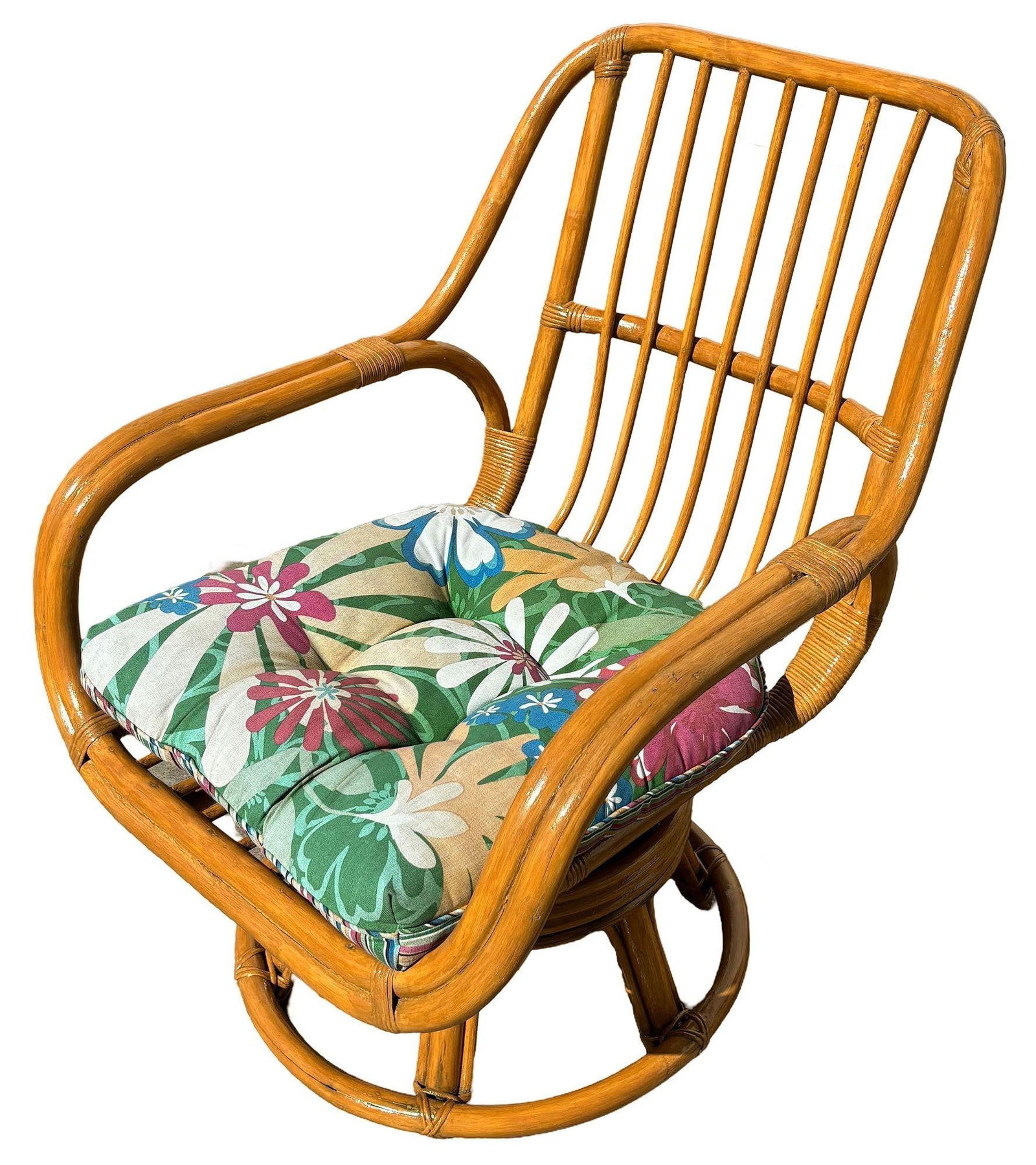 Restored Rattan Double-Strand Swivel Seat Lounge Chair - 6