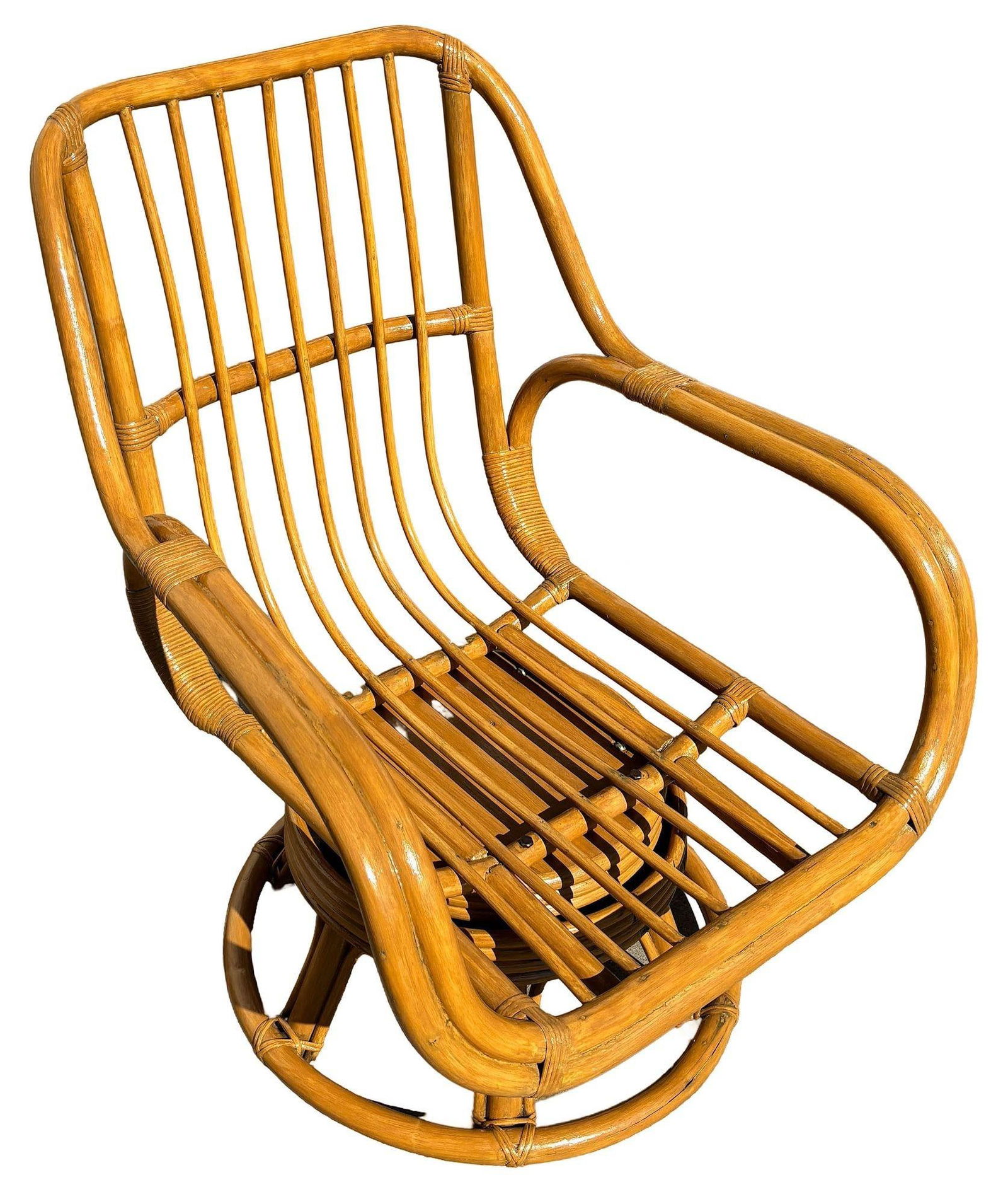Restored Rattan Double-Strand Swivel Seat Lounge Chair - 9