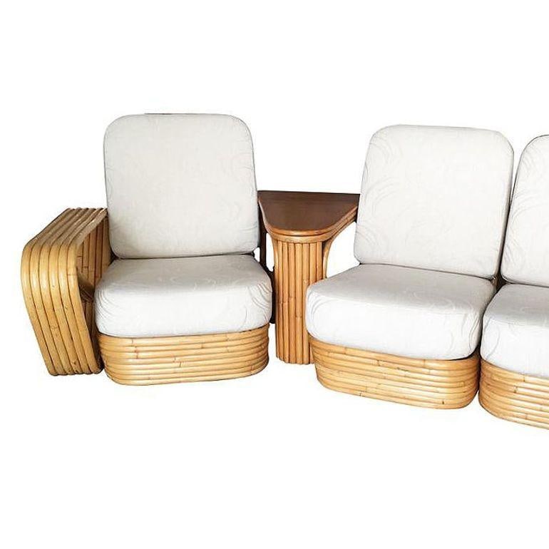 Restored 6-Strand Square Pretzel 3 Seat Rattan Corner Sofa W/ Side Table - 9