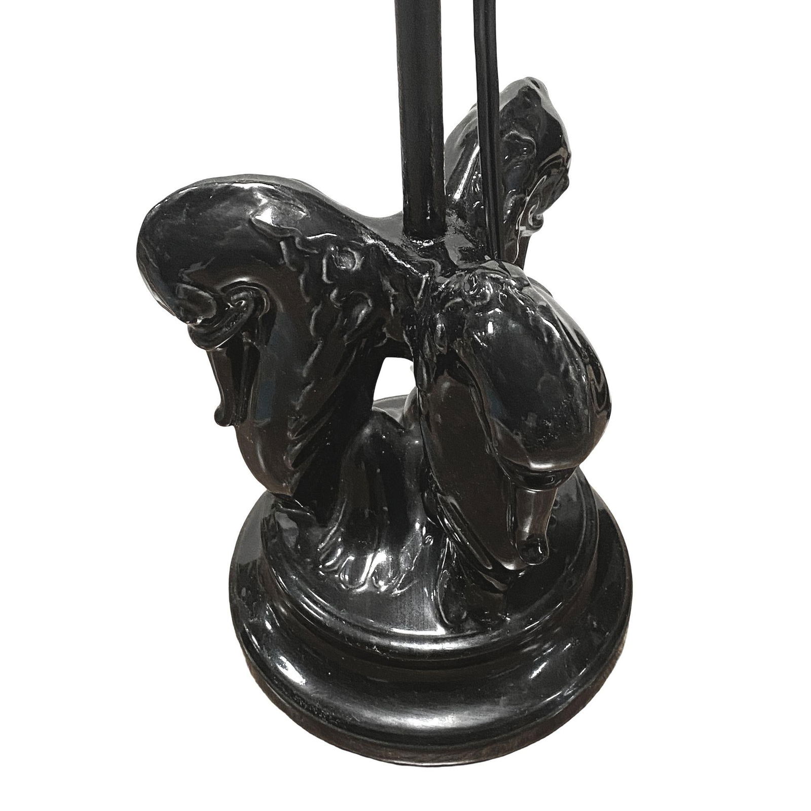 Mid Century Black Ceramic Swan Heads Table Lamp - 5