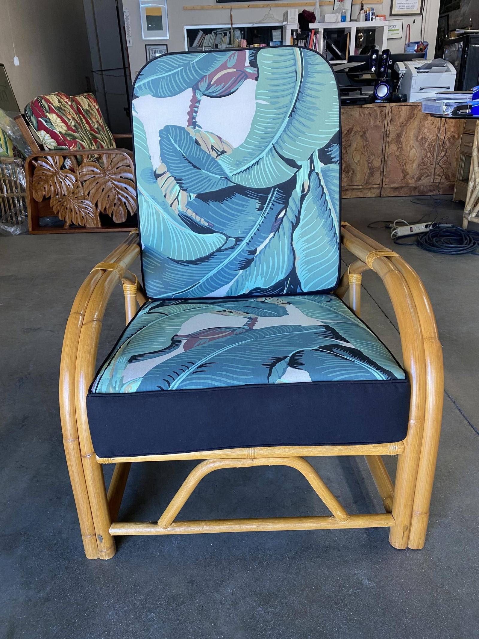 Restored Two-Strand "40s Transition" Adjustable Rattan Lounge Chair - 17