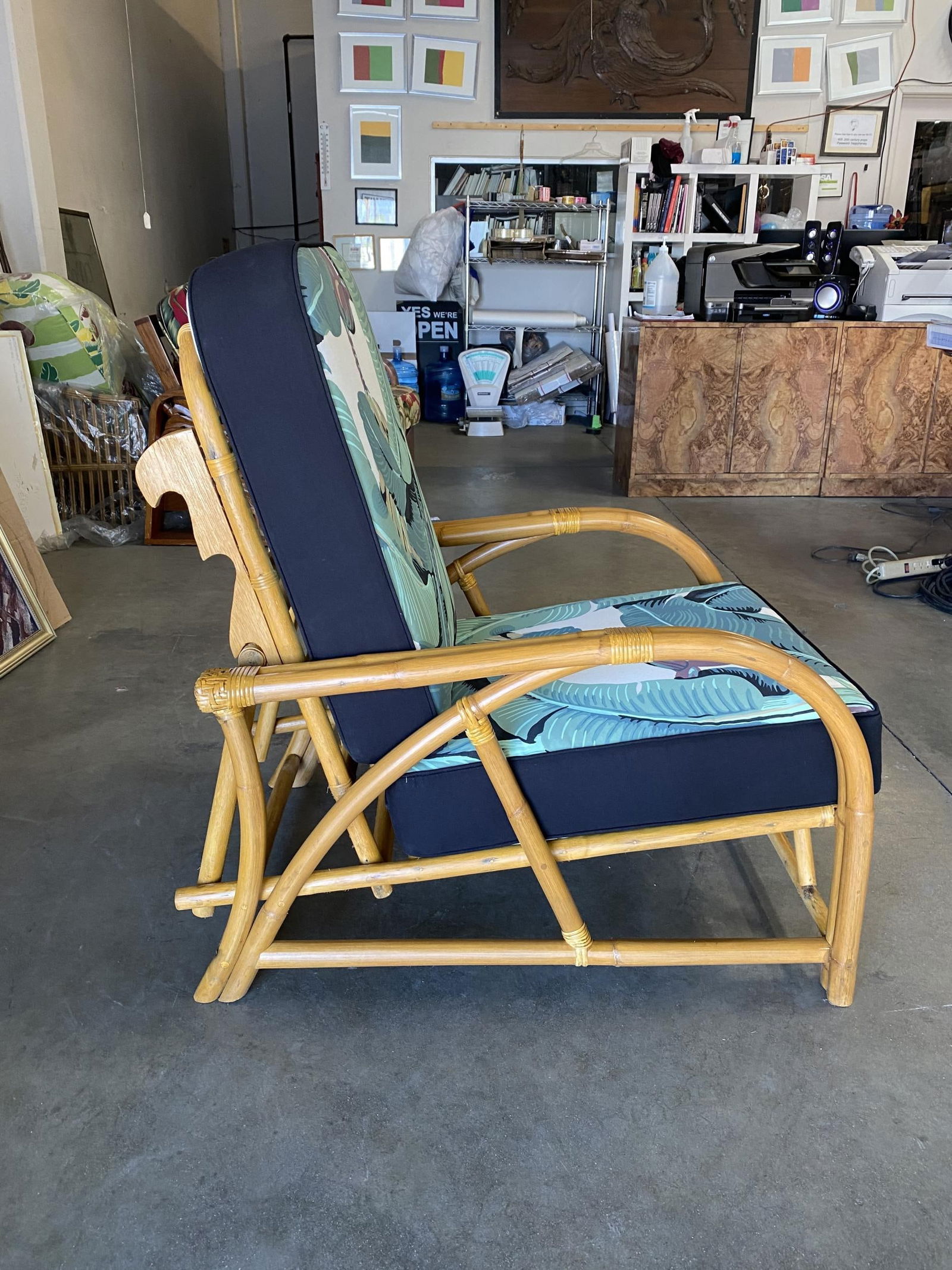 Restored Two-Strand "40s Transition" Adjustable Rattan Lounge Chair - 18