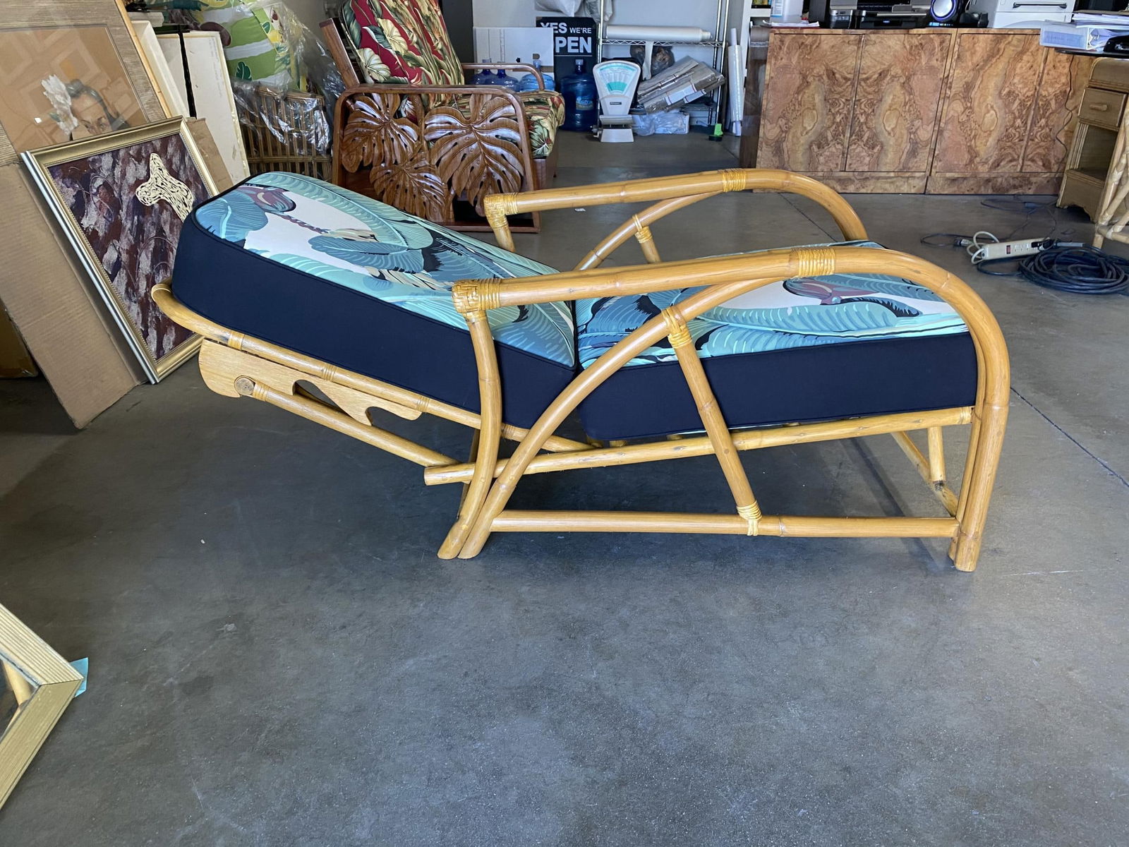Restored Two-Strand "40s Transition" Adjustable Rattan Lounge Chair - 19