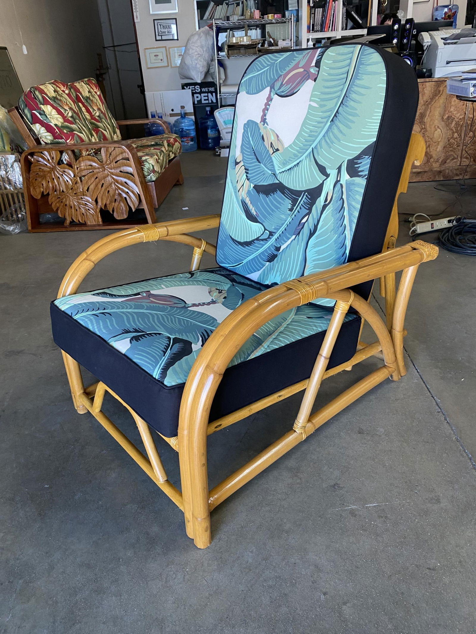 Restored Two-Strand "40s Transition" Adjustable Rattan Lounge Chair - 3
