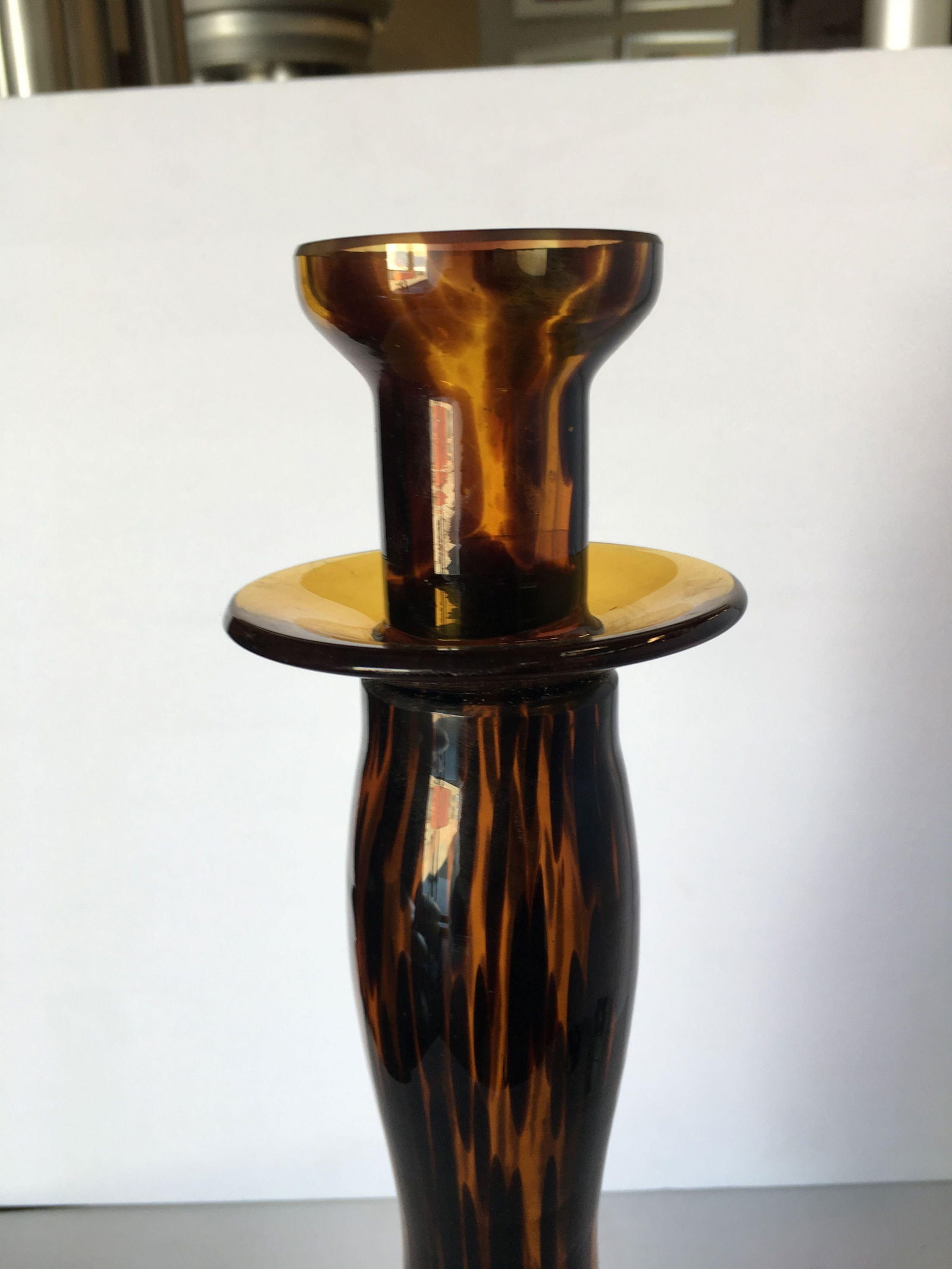 Large Hand Blown Amber Murano Glass Candlestick Holder - 8