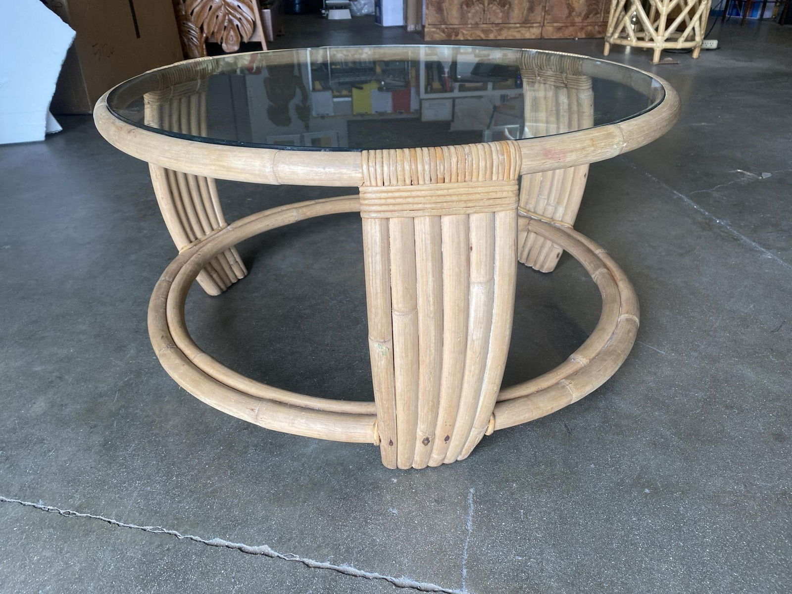 Five Strand Rattan Coffee Table with Glass Top - 16