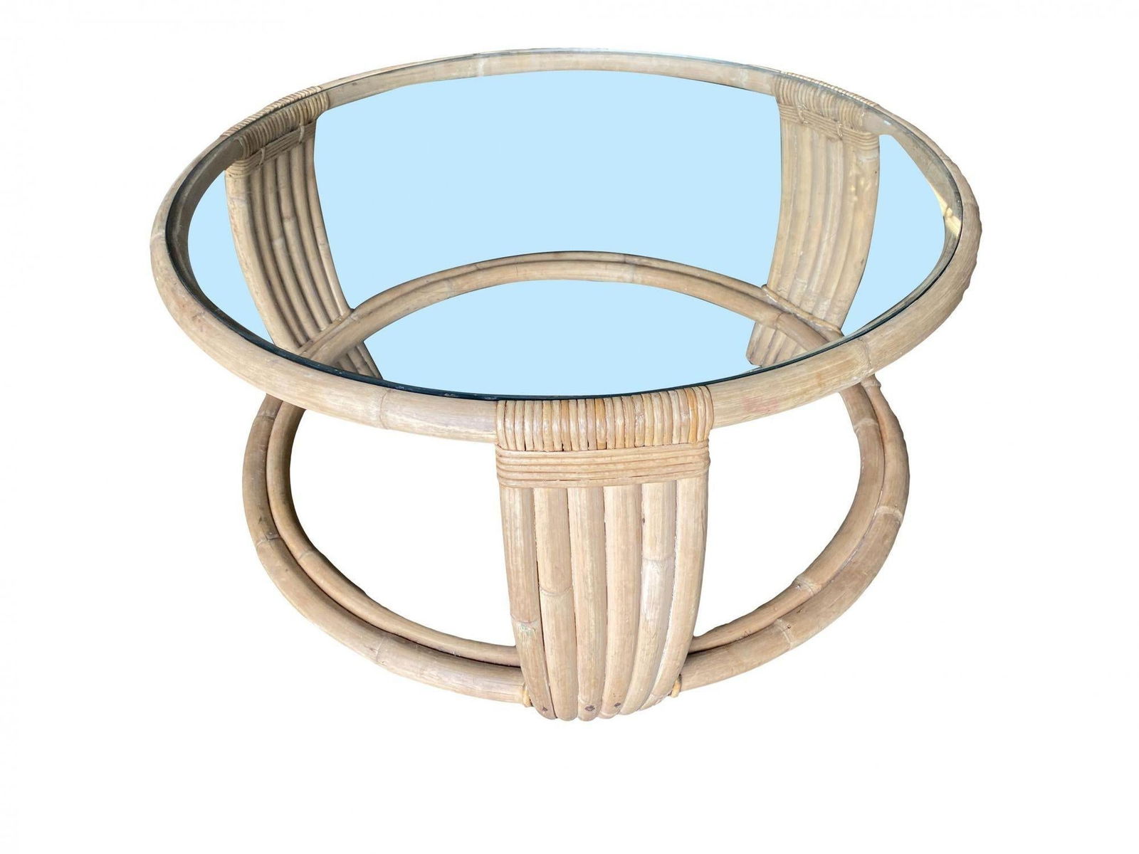 Five Strand Rattan Coffee Table with Glass Top - 6