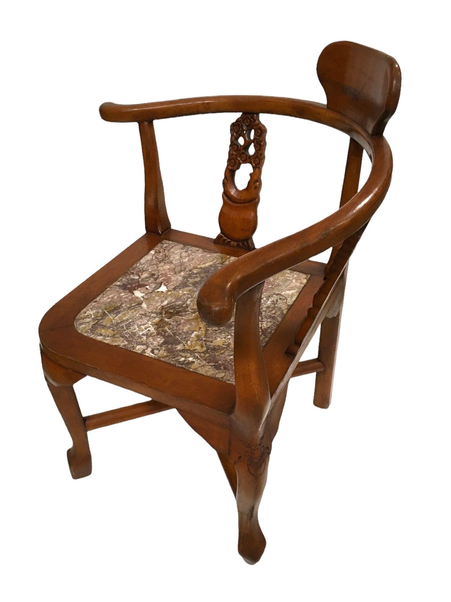 Rosewood Horseshoe Chair with Marble Seat by James Mont, Pair - 13