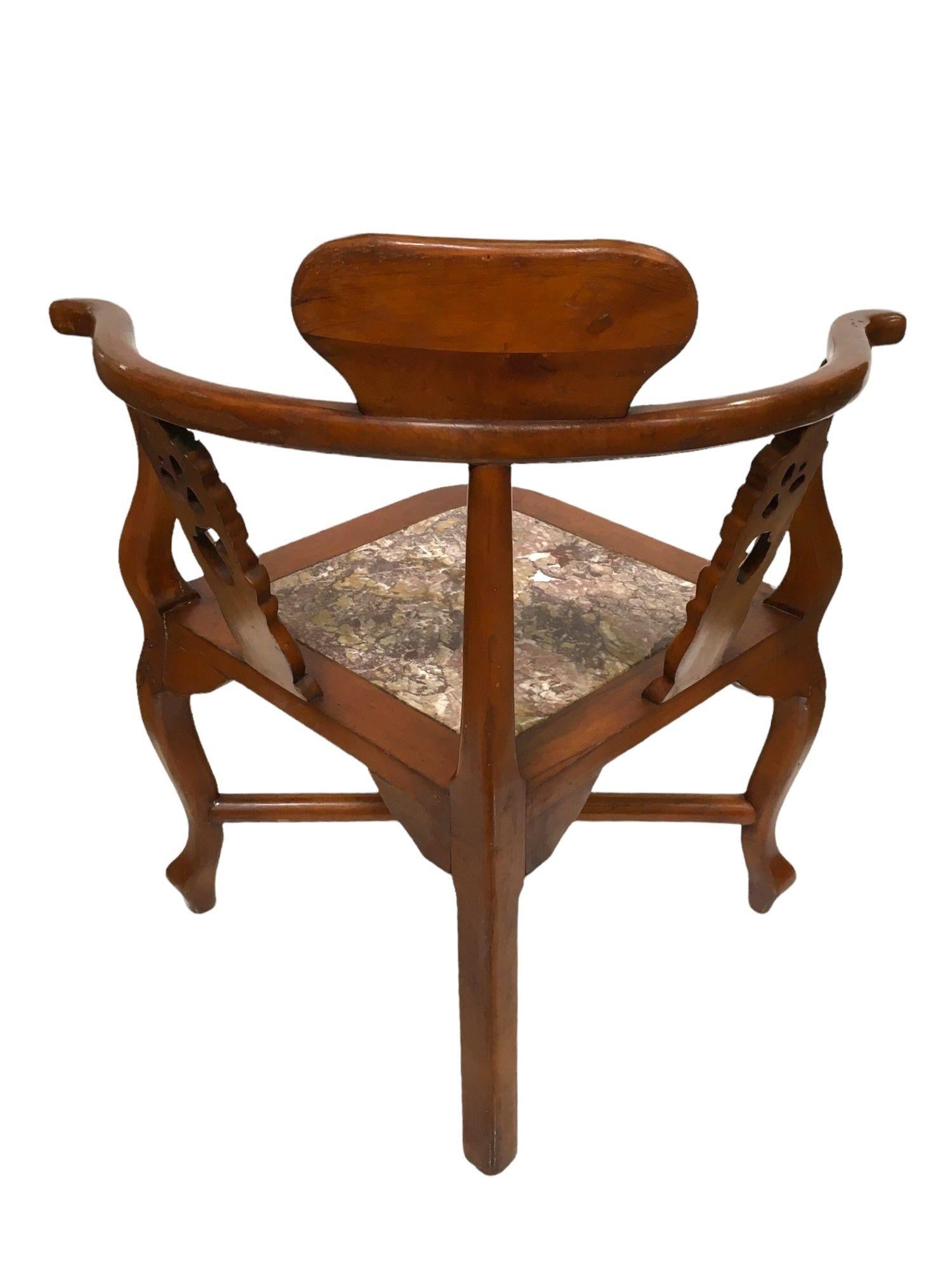 Rosewood Horseshoe Chair with Marble Seat by James Mont, Pair - 17