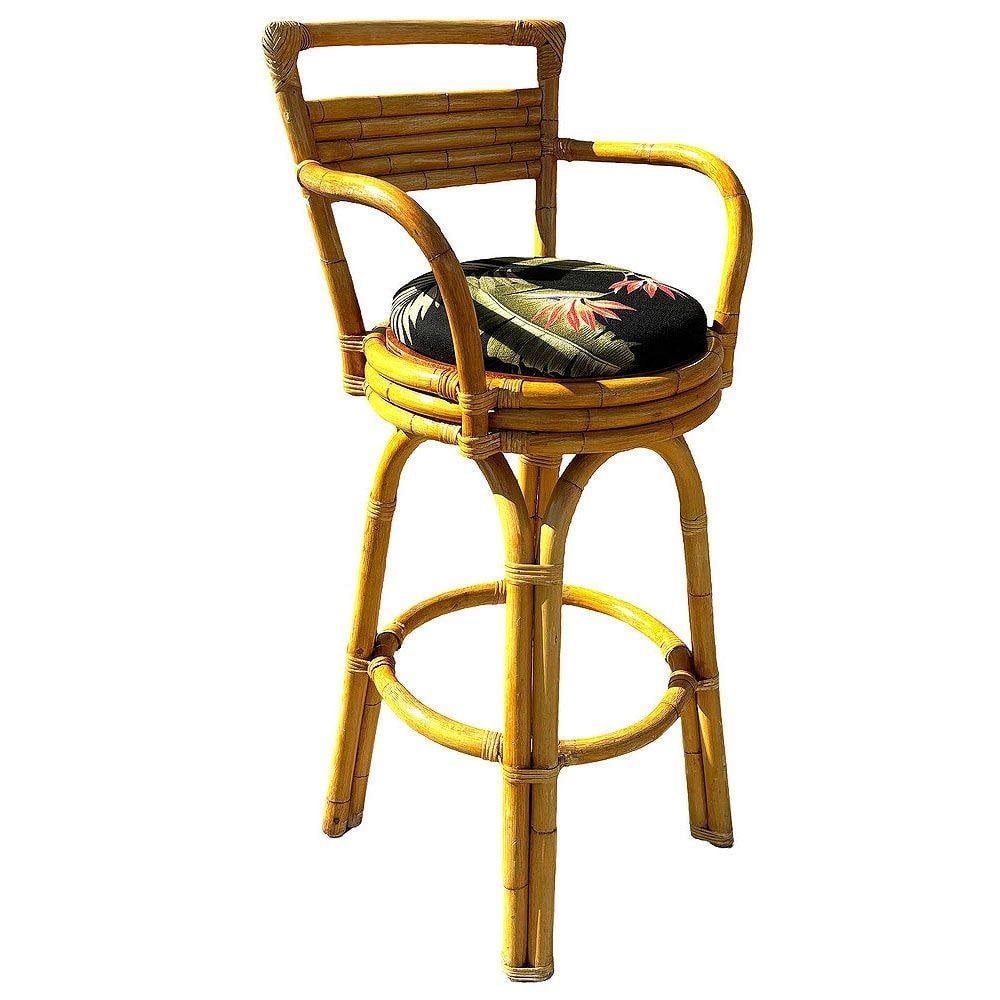 Restored 2-Strand Arch Base Rattan Bar Stools w/ Armrest, Set of 3: Title: Restored 2-Strand Arch Base Rattan Bar Stools w/ Armrest, Set of 3 Description: This beautifully restored Paul Frankl-inspired 1950s rattan bar stools combines Mid-century Modernist styling wit